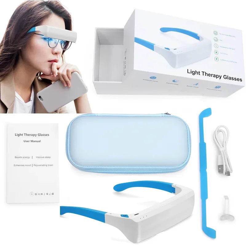 Lichttherapiebril - Blauw en Witlicht - 3 Sterktestanden - Lichttherapie Lamp - Daglichtbril - Winterdepressie Lamp - Lichttherapielamp - Daglichtlamp - Lichttherapie Bril - Lichttherapie